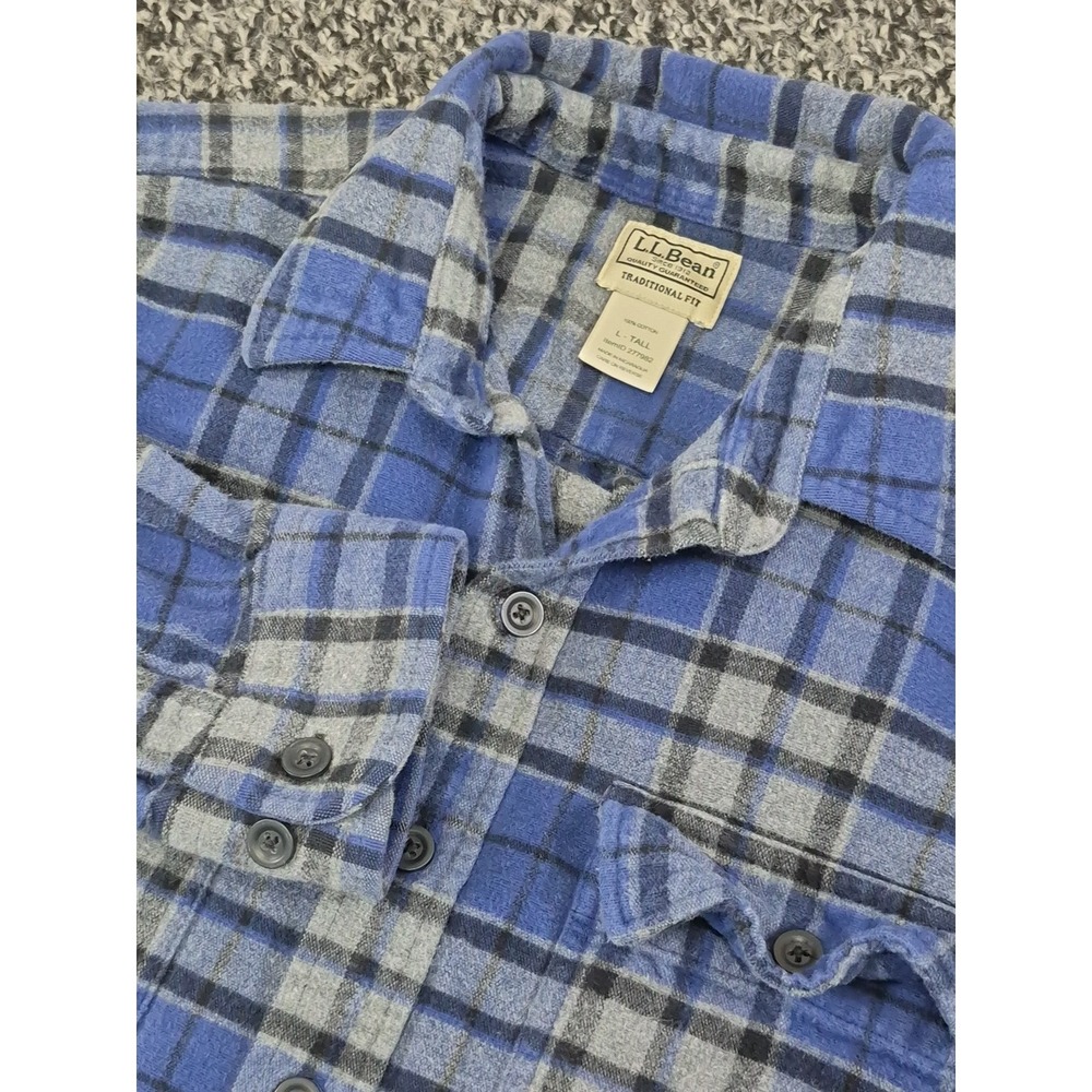 LL Bean Mens Large-Tall Chamois Flannel Multicolor Plaid Workwear Shirt 277982